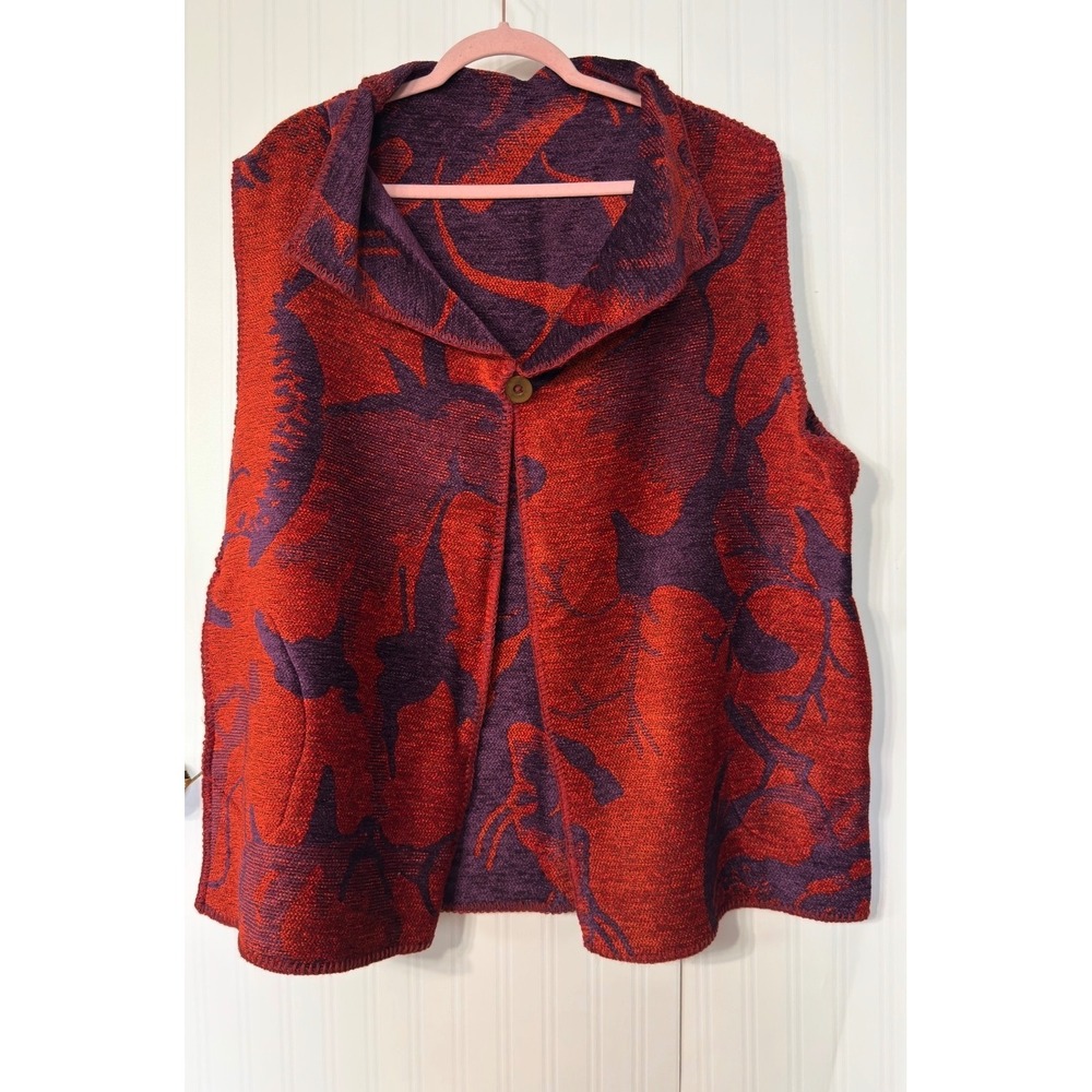 Unbranded Red Purple Abstract Knit Vest Shawl Collar Layering‎ Piece